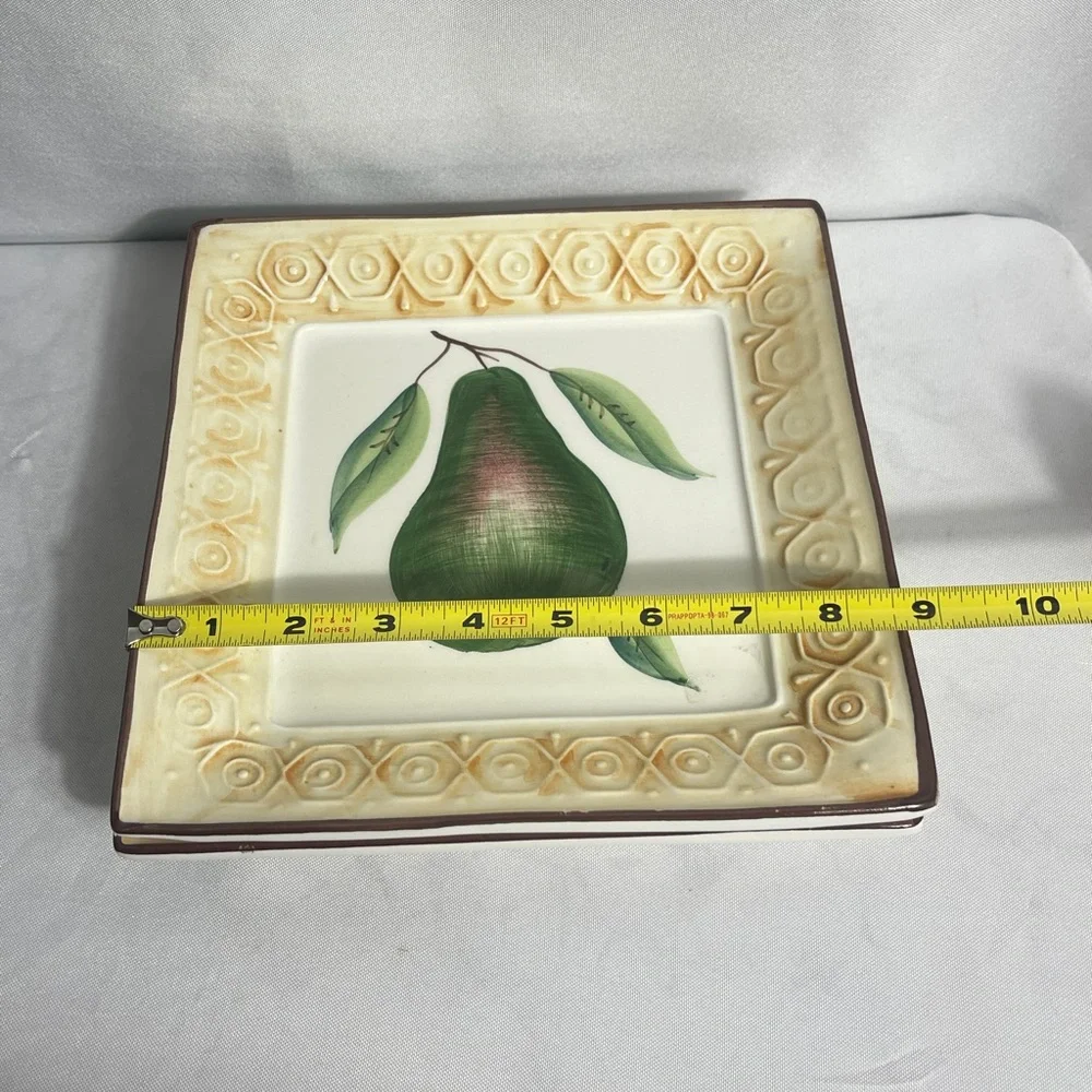 Stebas Hand Painted Italian Fruit Plates Pear Apple Wall Decor Set of 2